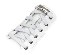 Yusimu Elastic No Tie Shoe Laces for Adults & Kids | Quick Lock Metal Buckles | 7mm Flat Stretch for Trainers & Boots | Tieless Replacement Laces for Running, Gym & School - White-Silver Buckle