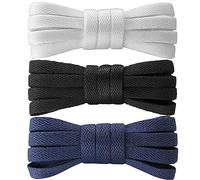 Yusimu White/Black/Navy Blue Flat Shoe Laces for Trainers,Air Force 1,Converse,8mm Wide Replacement Laces for Sneakers and Sport Shoes,Durable Athletic Shoelaces for Men,Women,and Kids,3 Pairs/150 CM