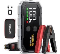 YUSMAN Car Battery Booster, 12 V Car Jump Starter (up to All Petrol & 10L Diesel) with Smart Safety Clamps, QC3.0, LED Lamp, Large LCD Display