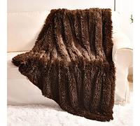 YUSOKI Brown Faux Fur Throw Blanket,2 Layers,50" x 60", Soft Fuzzy Fluffy Plush Furry Comfy Warm Blanket for Men Couch Bed Chair Sofa Bedroom Gift
