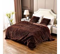 YUSOKI Brown Queen Faux Fur Blanket,2 Layers,90"x90" Without Pillows Big Soft Plush Fuzzy Large Warm Fluffy Throw Blanket for Bed