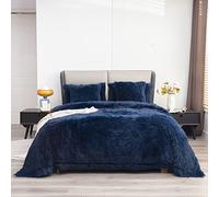 YUSOKI Faux Fur Queen Blanket(Navy Blue,90" x 90"),Whithout Pillows,Winter Lightweight Plush Fuzzy Soft Cozy Microfiber Comfy Bed Blanket for Women Kids Girls Couch Sofa Washable
