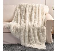 YUSOKI Long Faux Fur Throw Blanket for Sofa Couch,2 Layers,2.1lb,All Ages,Home Decoration, (Cream White,50" x 60")