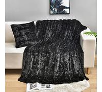 YUSOKI Luxury Double Sided Faux Fur Throw Blanket(Without Pillows),Soft Fuzzy Fluffy Cozy Blanket Plush Furry Comfy Warm Blanket for Couch Bed Chair Sofa Bedroom Men Boys Gift(Black,50" x 63")