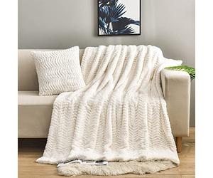 YUSOKI Luxury Double Sided Faux Fur Throw Blanket(Without Pillows),Soft Fuzzy Fluffy Cozy Blanket Plush Furry Comfy Warm Blanket for Couch Bed Chair Sofa Bedroom Women Teen Girls Gift(Ivory,50" x 63")