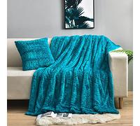 YUSOKI Luxury Double Sided Faux Fur Throw Blanket(Without Pillows),Turquoise Soft Fuzzy Fluffy Cozy Blanket Aqua Plush Blanket for Couch Bed Sofa Women Teen Girls Gift(Teal,50" x 63")