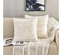YUSOKI Luxury Faux Fur Throw Pillow Covers-18 x18,Set of 2-Boho Furry Fuzzy Fluffy Cozy Pillow Cases for Sofa Couch Bedroom Without Insert(Ivory,18"x18")