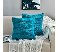 YUSOKI Luxury Faux Fur Throw Pillow Covers-18 x18,Set of 2-Decorative Fuzzy Fluffy Cozy Pillow Cases for Sofa Couch Bedroom Without Insert(Teal/Turquoise,18"x18")