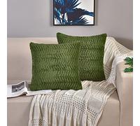 YUSOKI Luxury Faux Fur Throw Pillow Covers-18 x18,Set of 2-Decorative Fuzzy Fluffy Cozy Pillow Cases for Sofa Couch Bedroom Without Insert(Olive Green,18"x18")