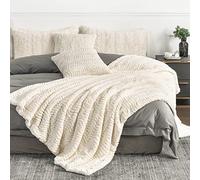 YUSOKI Luxury Throw Faux Fur Cushion Set Pillow Free Decorative Soft Fluffy Cozy Blanket for Sofa Bed Armchair Gift Ivory 229 x 229 cm