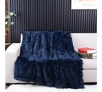 YUSOKI Navy Blue Faux Fur Throw Blanket,2 Layers,50" x 60" Cozy Plush Fluffy Blanket Furry Fuzzy Warm Cute Shaggy Blanket for Fall Bed Living Room Décor Baby Women Pet