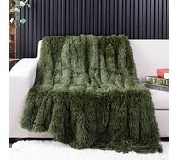 YUSOKI Olive Green Faux Fur Throw Blanket, 2 Layers, 50" x 60" Cozy Plush Fluffy Blanket for Fall, Bed, Living Room Décor, Baby, Women, Pet