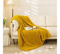 YUSOKI Sherpa Large Throw Blanket Single Layer,Light Weight(1.7lb),320GMS-3D Stylish Design for Gift Home Decor (Mustard Yellow,50"x65")