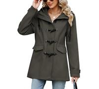 Yuson Girl Jackets for Women UK Lightweight Jacket Transition Women's Coats Cotton Spring Coat Hooded Button Casual Parka Ladies Outdoor Windbreaker with Drawstring for Spring Summer(Army green, L)