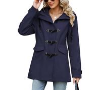 Yuson Girl Jackets for Women UK Lightweight Jacket Transition Women's Coats Cotton Spring Coat Hooded Button Casual Parka Ladies Outdoor Windbreaker with Drawstring for Spring Summer(Navy, XXL)