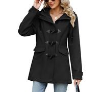 Yuson Girl Jackets for Women UK Lightweight Jacket Transition Women's Coats Cotton Spring Coat Hooded Button Casual Parka Ladies Outdoor Windbreaker with Drawstring for Spring Summer(Black, M)