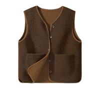 Yuson Girl Teddy Fleece Gilet for Women Sleeveless Autumn Winter Jackets Solid Color Faux Suede Bodywarmer Short Jacket Vest Coat Ladies Waistcoat Outerwear with Button and Pocket