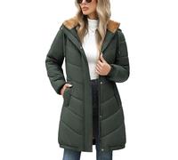 Yuson Girl Winter Jackets for Women UK Long Quilted Jacket Fleece Lined Coats Zipper Hooded Outwear Coat Autumn Winter Elegant Parka Ladies Lightweight Warm Windproof Overcoat(Army green, L)