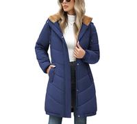 Yuson Girl Winter Jackets for Women UK Long Quilted Jacket Fleece Lined Coats Zipper Hooded Outwear Coat Autumn Winter Elegant Parka Ladies Lightweight Warm Windproof Overcoat(Navy, S)