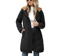Yuson Girl Winter Jackets for Women UK Long Quilted Jacket Fleece Lined Coats Zipper Hooded Outwear Coat Autumn Winter Elegant Parka Ladies Lightweight Warm Windproof Overcoat(Black, M)