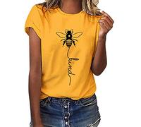 Yuson Girl Women Summer Bee Kind Letter Print T-Shirt Ladies Bee Graphic Shirts Tee Round O Crew Neck Short Sleeve Tshirts Tank Tops Tee Loose Casual Shirts Tops Yellow