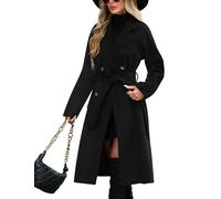 Yuson Girl Women's Coats Double Breasted Overcoat Long Winter Jackets for Women Classic Lapel Collar Pea Coat Autumn Elegant Trench Coat with Belt Solid Transition Coats Warm Outerwear(Black, XXL)