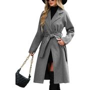 Yuson Girl Women's Coats Double Breasted Overcoat Long Winter Jackets for Women Classic Lapel Collar Pea Coat Autumn Elegant Trench Coat with Belt Solid Transition Coats Warm Outerwear(Grey, L)