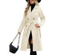 Yuson Girl Women's Coats Double Breasted Overcoat Long Winter Jackets for Women Classic Lapel Collar Pea Coat Autumn Elegant Trench Coat with Belt Solid Transition Coats Warm Outerwear(Beige, S)