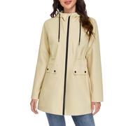 Yuson Girl Women's Coats Lightweight Jackets Elegant Spring Coat Ladies Outdoor Windbreaker Womens Jacket Transition with Drawstring Zipper Hood Casual Parka for Spring Summer Autumn(Beige, M)