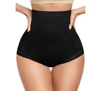 Yuson Girl Women's High Waisted Tummy Control Briefs Seamless Invisible Underwear Full Coverage Ladies Shapewear Panties with Lace Trim & Cotton Crotch(Black, L)