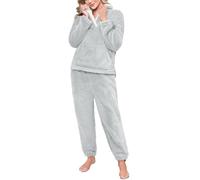 Yuson Girl Womens Pyjamas 2 Piece Warm Fleece Pjs Set Winter Fluffy Pyjamas Set Ladies Fuzzy Loungewear Sets Plush Long Sleeve Top and Thermal Bottoms Pjs Sleepwear with Pocket(Grey, S)