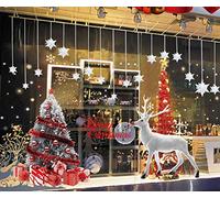 Yusongirl Christmas Tree White Elk Windows Stickers Decoration Xmas Decorated Tree Hanging Stars Reindeer Windows Clings PVC Static Sticker Showcase Glass Door Winter Party Supplies Home Decor Decals