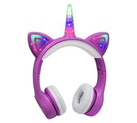 YUSONIC Unicorn Headphones, Bluetooth Headphones for Girls Boys Laptop Tablet, LED Lighting Kids Headphones for Birthday Travel School Gifts (purple)