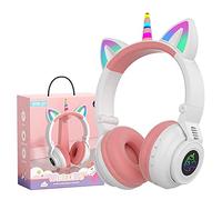 YUSONIC Unicorn Headphones Wireless,Yusonic Toddler Bluetooth Headphones for Girls Boys laptop Tablet,Led Light Up Kids Headphone for Birthday travel school Gifts.(white)