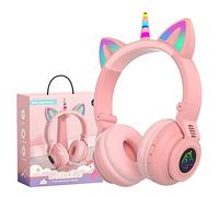 YUSONIC Unicorn Headphones Wireless,Toddler Bluetooth Headphones for Girls Boys laptop Tablet,Led Light Up Kids Headphone for Birthday travel school Gifts (pink)