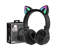 YUSONIC Wireless Cat Ear Headphones, LED Light Up, Bluetooth Headphone Foldable Design, Kids Headset for Cellphone Tablets and Laptops (black)