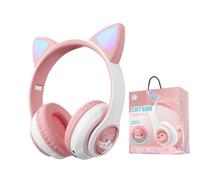 YUSONIC Wireless Cat Ear Headphones, LED Light Up, Bluetooth Headphone Foldable Design, Kids Headset for Cellphone Tablets and Laptops (white)
