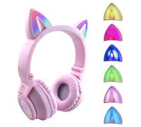 YUSONIC Wireless Cat Ear Headphones, LED Light Up, Bluetooth Headphone Foldable Design, Kids Headset for Cellphone Tablets and Laptops (purple)