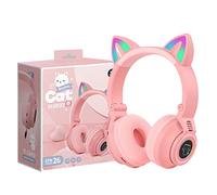 YUSONIC Wireless Headphones for Kids Cat Ear LED Light Up Bluetooth Foldable Headphones for Girls Toddlers Kids Headphones for Amazon Fire Tablet/Laptop/iPad/School (pink)