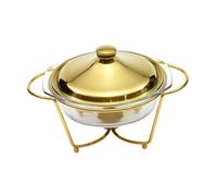 YUSSEQDD Buffet Server With Metal Lid Food Delicious And Warm During Events Offering Practicality And Style Together Buffet Server With Metal Lid Glass Servers Clear, Gold, 20.3x 32.8cm