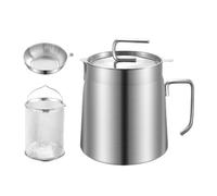 YUSSEQDD Stainless Steel Oil Storage Can With Filter Lid And Frying Basket Versatile Tool For Deep Frying And Storing Oil Stainless Steel Strainer Pot Container, 2.2L