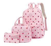 Yusudan Corduroy Girls Backpack Set, 3PCS School Backpacks for Kids Elementary Middle School Bags with Lunch Box Pencil Case, Pink Corduroy Strawberry, 12.2"L x 6.7"W x 16.9"H