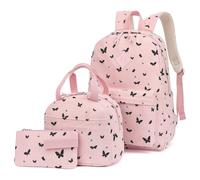 Yusudan Corduroy Girls Backpack Set, 3PCS School Backpacks for Kids Elementary Middle School Bags with Lunch Box Pencil Case (Pink Corduroy Butterfly)