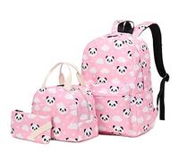 Yusudan Girls School Backpack, 3 in 1 Set Kids Teens School Bag Bookbag with Lunch Bag Pencil Case, Panda Pink
