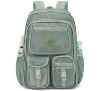 Yusudan Mesh Backpack for Girls Boys Kids, Heavy Duty Mesh Bookbag See Through Net Backpack for School Beach Swimming, Matcha Green, L, Casual