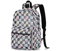 Yusudan Mesh Backpack for Girls, Kids Semi-Transparent School Bookbag Women See Through Beach Bag Daypack, Checkered Flower, L, Fashion