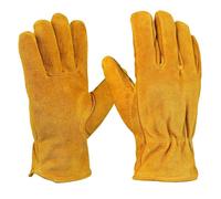 YUSUZH 2Pairs Men's Work Driver Gloves Leather Winter Warm Plush Windproof Security Protection Wear Safety Working Woman for Men and Women(Golden)