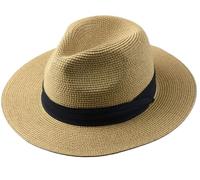 YUSUZH Male Foldable Big Head Straw Hat Summer Outdoors Cowboy Hat Sandy Beach Sun Hats Man Plus Size Fedora Hat For Travel Decoration(Khaki,61cm-64cm)