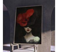 YUSUZHU 1 Pc Canvas Painting, Red Flower, Woman, Portrait, Chair, Dark Background, Painting -Home Decoration Posters and Prints(70x100cm/Inner frame)