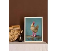 YUSUZHU 1pc Chic Pink Chicken In Cowboy Boots Canvas Art - Boho Western Decor, Fun Animal Painting Print Wall Poster, Pictures(30x45cm/Frameless)